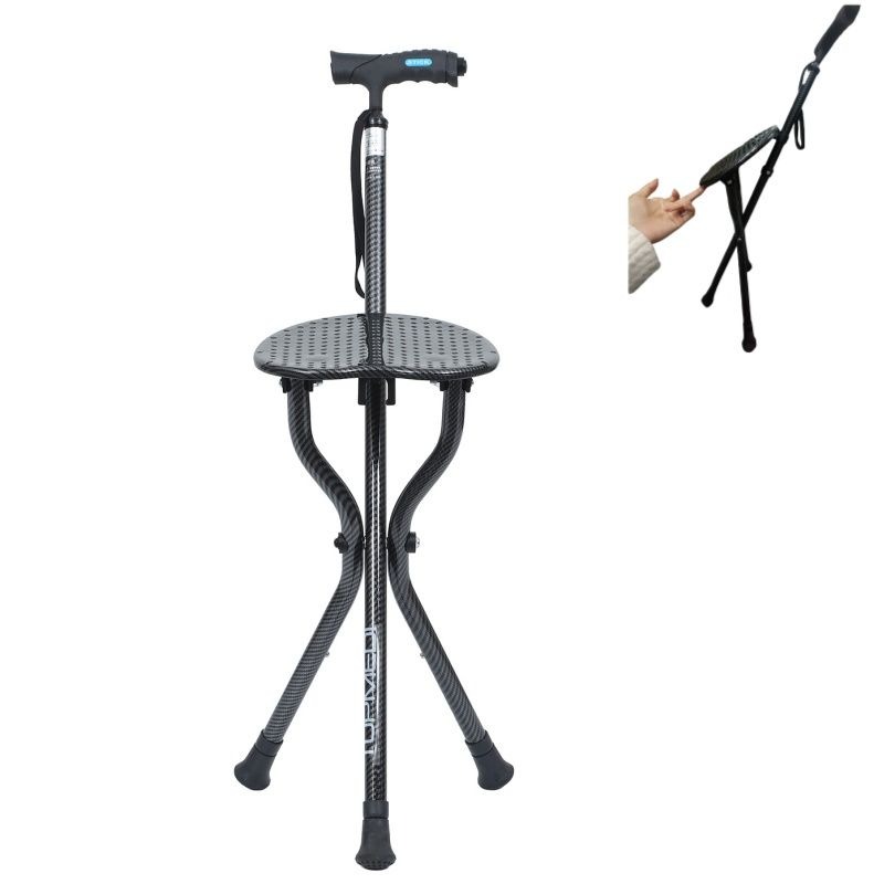 TWA9205L Elderly Disabled Aluminum Carbon Fiber Painting Folding Walking Stick with Chair Seat